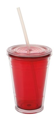 Gimex Becher mit Strohhalm rot